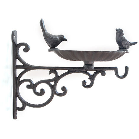[Support pour Oiseaux] Support en Fer Cuit avec Plateau et Support pour Plantes - 29x25x14.5cm - Couleur Brun Antique - 1 Pièce