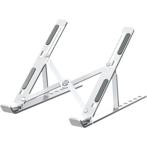 LAFOMUKEA Support pour ordinateur portable Alliage d'aluminium Léger et antidérapant Pliable et portable Ventilation et dissipation de la chaleur 6 niveaux réglables, argent, aluminium