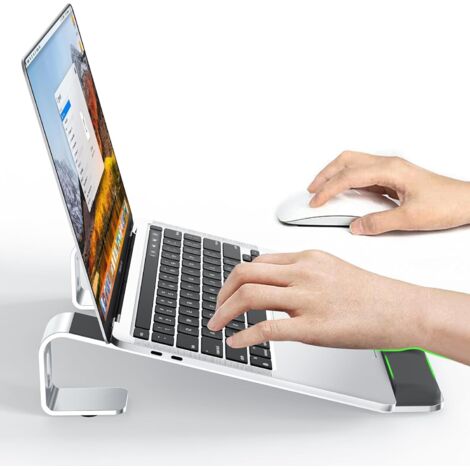 Support pour ordinateur portable de bureau avec repose-poignets, support en aluminium, support ergonomique ventilé, compatible avec les modèles MacBook Air/HP/Dell/Acer/Lenovo argentés de 10 à 17,3 po