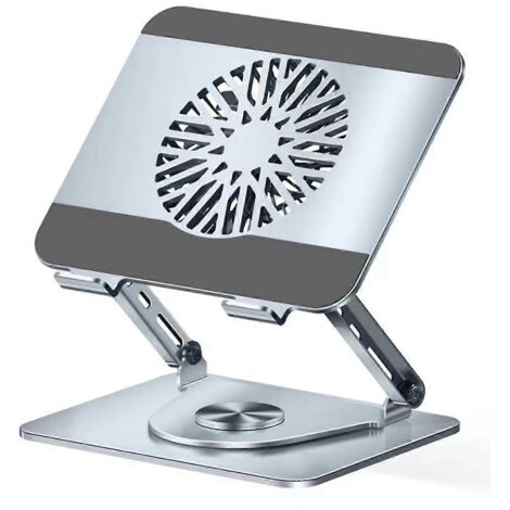 Support pour ordinateur portable de bureau rotatif à 360°, rehausseur en métal argenté