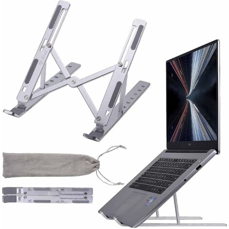 Support pour ordinateur portable de bureau, support ergonomique et portable en aluminium, pliable, 5 angles d'inclinaison, antidérapant, couleur argent.