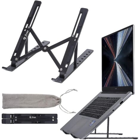 Support pour ordinateur portable de bureau, support ergonomique et portable en aluminium, pliable, 5 angles d'inclinaison, antidérapant, noir