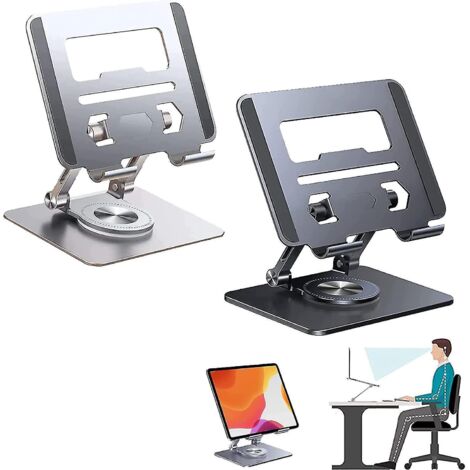 Support pour ordinateur portable en alliage d'aluminium avec base rotative à 360°, noir