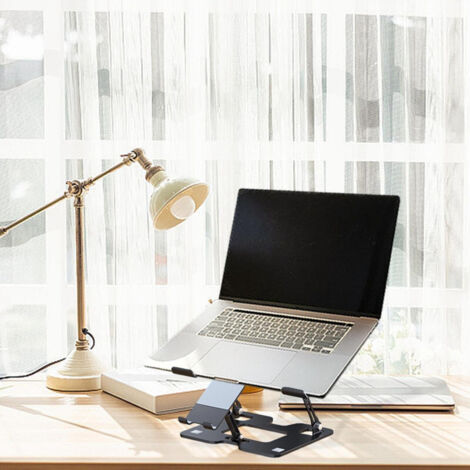 Support pour ordinateur portable réglable en hauteur, structure alliage stable dissipation de chaleur, soulage la posture du cou pour bureau et travail à domicile.