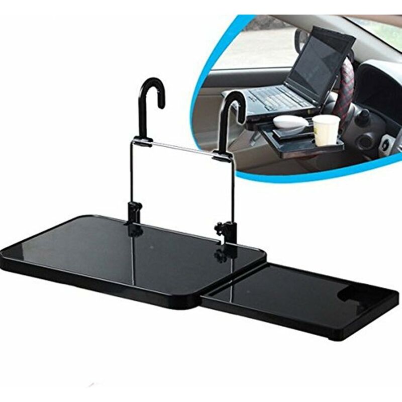 Support pour Ordinateur Voiture Table pour Ordinateur Pliable avec Tiroir pour Volant Siège Arrière de Voiture Appui-Tête Noir