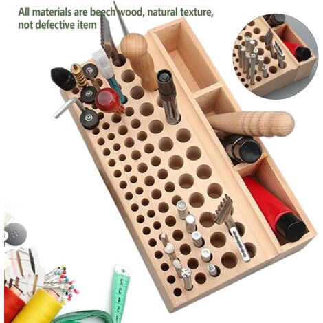 Support pour outils de maroquinerie 98 trous en bois Support pour outils de maroquinerie Organiser le support d'outils en bois pour le stockage des outils de poinçonnage en cuir