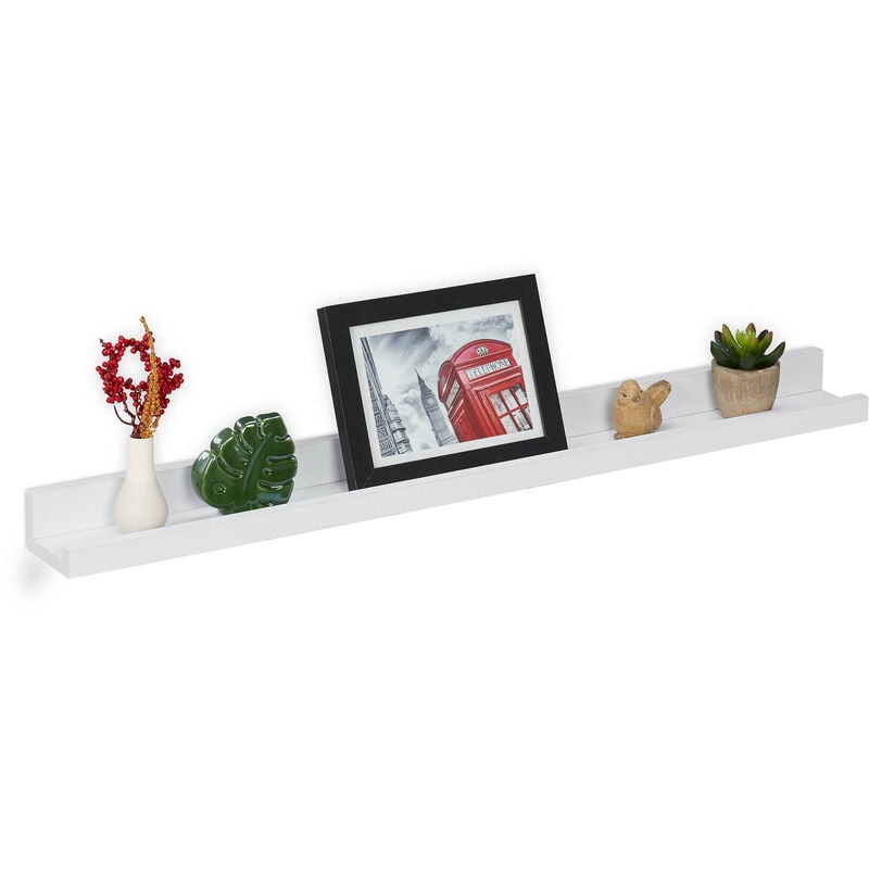 Support pour photos, 80 cm de largeur, étagère étroite pour cadres photos, livres & déco, mdf, tablette, blanc - Relaxdays