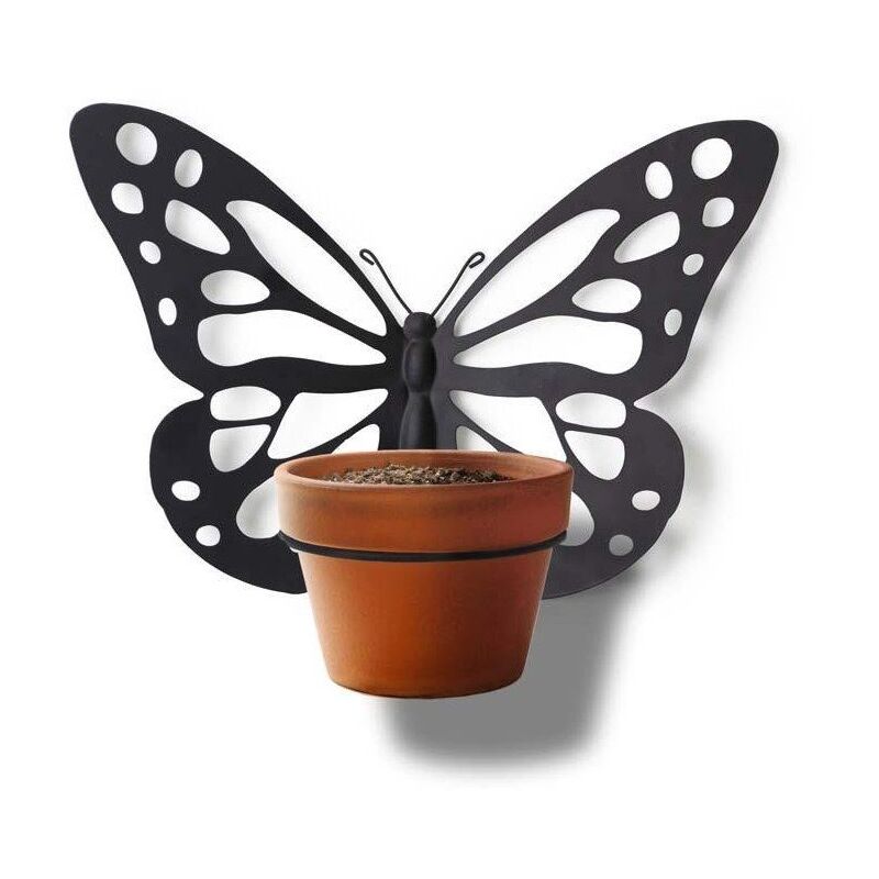 Support pour plante décor papillon - Noir - Astuceo
