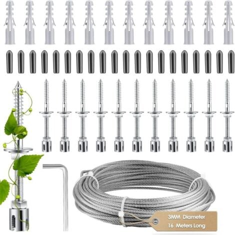 ZMLEVE Support Pour Plante Grimpante, Kit Complet En Inox Avec Support Mural Et Corde Diamètre 3Mm (Longueur 16M)