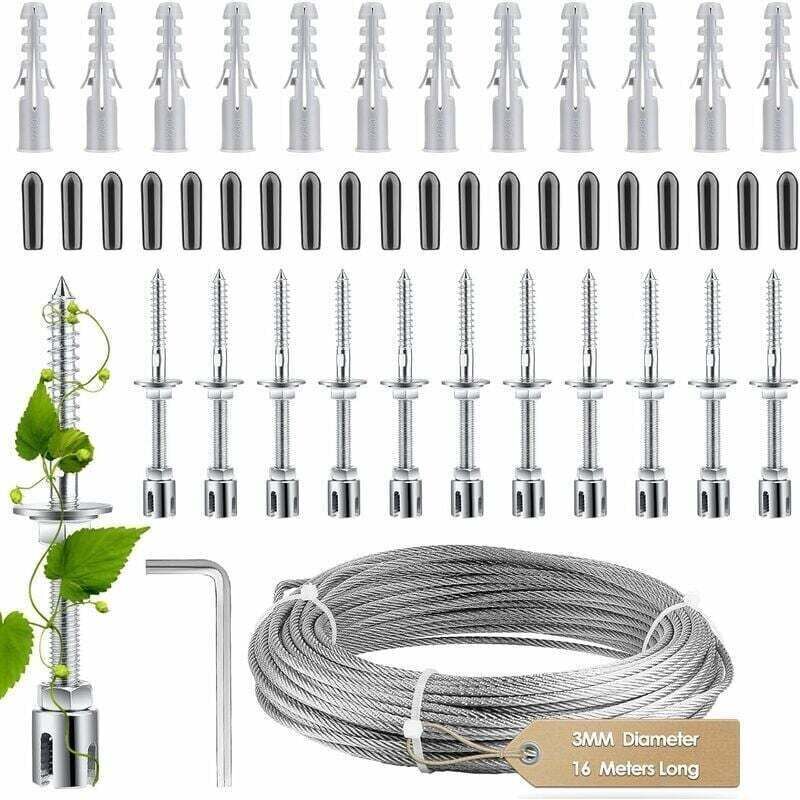 Support Pour Plante Grimpante, Kit Complet En Inox Avec Support Mural Et Corde Diamètre 3Mm (Longueur 16M),de Support Pour Plante Grimpante, Kit Complet En Inox Avec Support Mural Et Corde Diamètre 3Mm (Longueur 16M),de