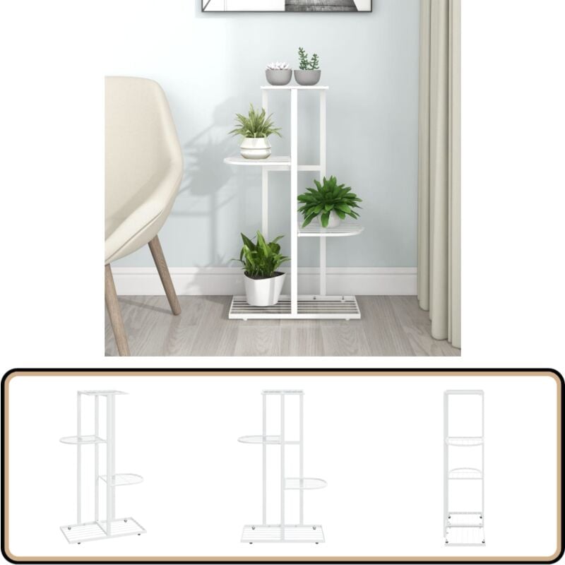 Support pour plantes 4 niveaux 43x22x76 cm Blanc Métal - Support Plante - Étagère Plante - Jardinière Murale - Rangement Intérieur - Décoration
