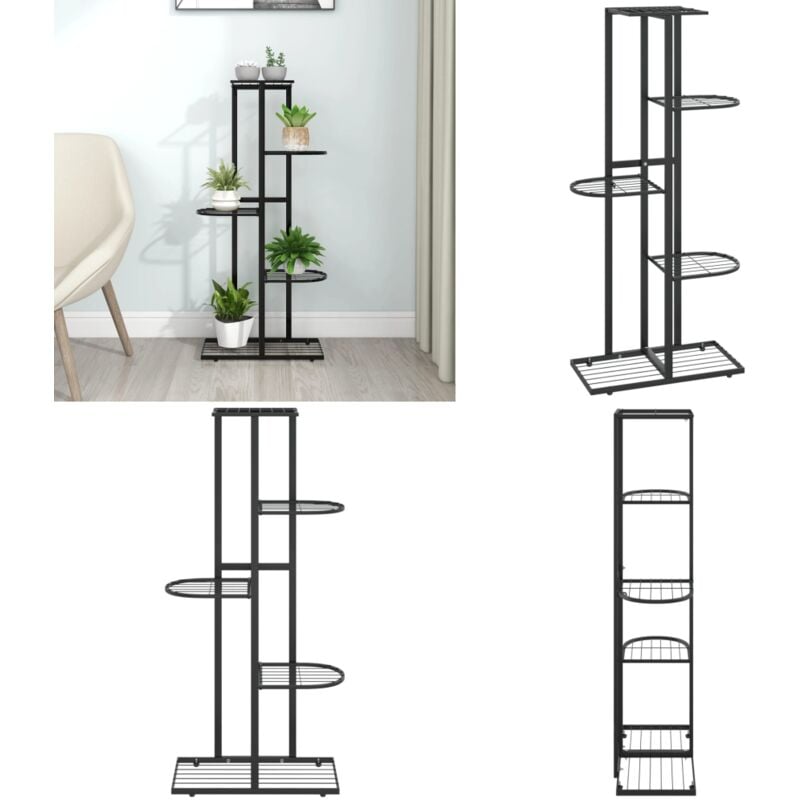 Support pour plantes 5 niveaux 43x22x98 cm Noir Métal - Supports De Plantes - Étagères À Plantes - Jardinière Murale - Rangement Intérieur
