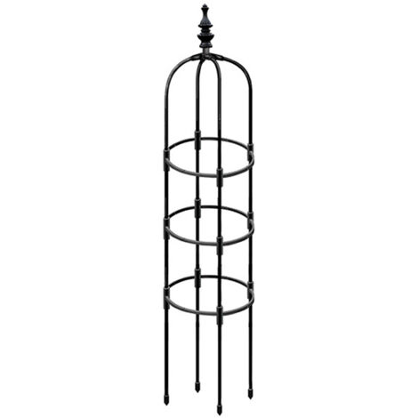 Support pour plantes de jardin en tuyau métallique antirouille pour une utilisation intérieure et extérieure, avec des pots de fleurs ronds et en forme d'obélisque, adaptés aux plantes grimpantes.