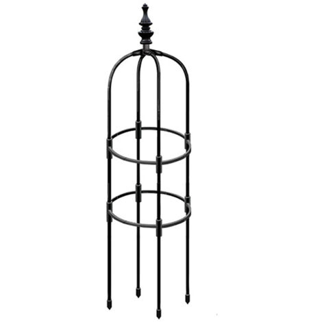 Support pour plantes de jardin en tuyau métallique antirouille pour une utilisation intérieure et extérieure, avec des pots de fleurs ronds et en forme d'obélisque, adaptés aux plantes grimpantes.
