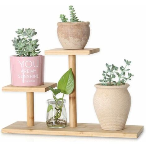 Support pour plantes d'intérieur en bambou, mini support de table à 3 niveaux en bois pour plantes succulentes, présentoir de bureau pour jardin extérieur - GetRich