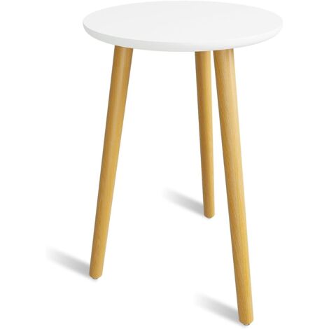 Support pour Plantes d'Intérieur en Bois Rond, Table d'Appoint Moderne Style Milieu du Siècle - Petit et Blanc pour Décoration d'Intérieur avec Pots de Fleurs