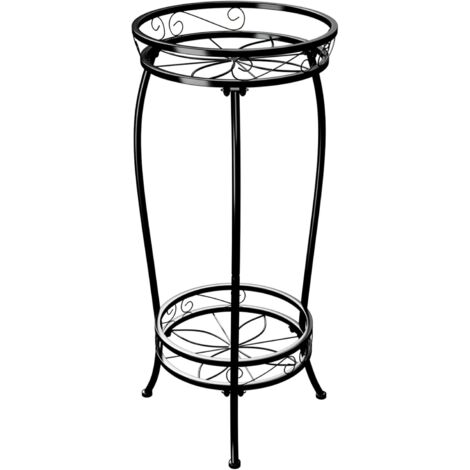 Support pour plantes d'intérieur en métal à 2 niveaux - Noir - Grand support pour plantes multiples - Pour terrasse, jardin, balcon, salon
