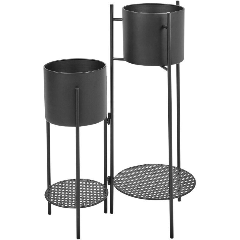 Beliani - Support pour Plantes en Métal Pot de Fleurs Intérieur Rond Noir Ulmus