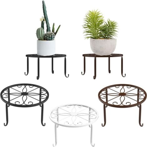 Support pour Plantes en Pot, [Lot de 3] Porte-Pots de Fleurs en Fer pour l'intérieur, Résistant à la Rouille, 9 Pouces Support de Jardin Durable en Métal - Blanc & Noir & Chocolat-