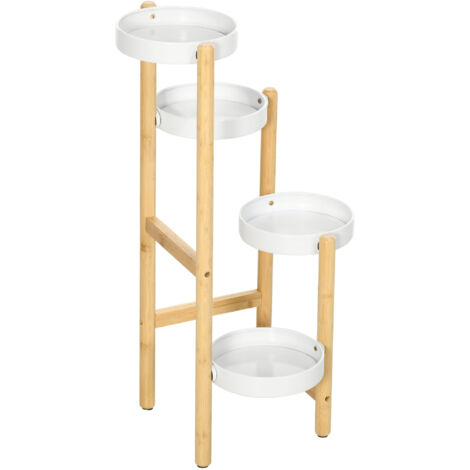 Support pour plantes étagère à fleurs à 4 niveaux en bambou et métal pour extérieur intérieur 28 x 28 x 80 cm blanc