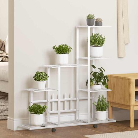 Support pour plantes Étagère à plantes sur roues 94,5x25x92,5 cm Blanc Métal 90456
