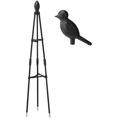 Support pour plantes grimpantes à fixation flexible - Design croisé robuste pour pots - Métal plastifié noir/blanc - Tailles 80/120/160cm incl. tête oiseau