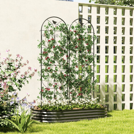 Support pour plantes grimpantes avec oiseaux lot de 2 treillis de jardin pour légume vigne fleur métal 50 x 180 cm noir