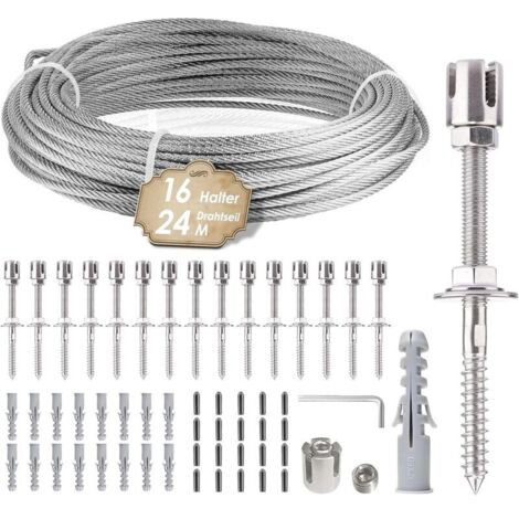 Support pour plantes grimpantes en inox 24 m – Câble acier 3 mm – 16 tendeurs inox 304 – Fixation murale et béton
