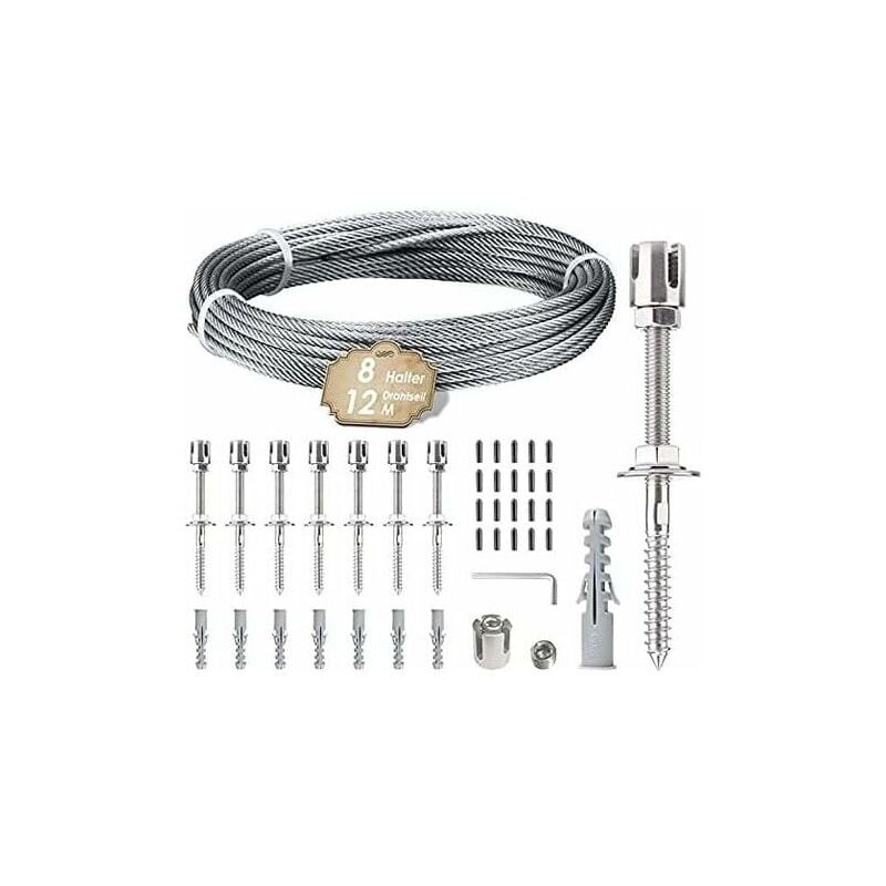 Tuserxln - Support pour plantes grimpantes, kit de suspension de corde en acier inoxydable de 12 m avec cable en acier inoxydable de 3 mm et 8
