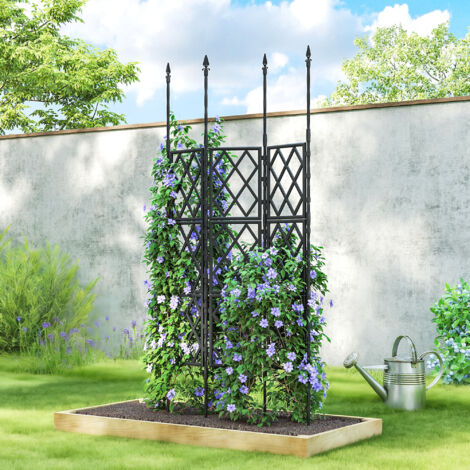 Support pour plantes grimpantes pliable à motif losange. treillis de jardin en métal. 85 x 197 cm. noir