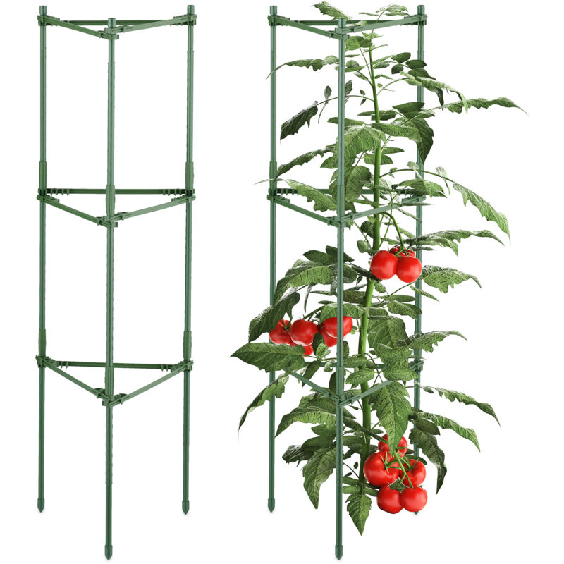 Relaxdays - Tuteur à tomates, lot pratique de 2, acier et plastique, réglable, h x l x p : 92 x 28 x 25 cm, vert