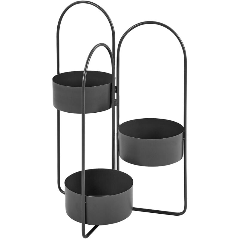Support pour Plantes Pot de fleurs d'Intérieur Rond 56 x 26 x 75 cm en Métal Noir Colutena