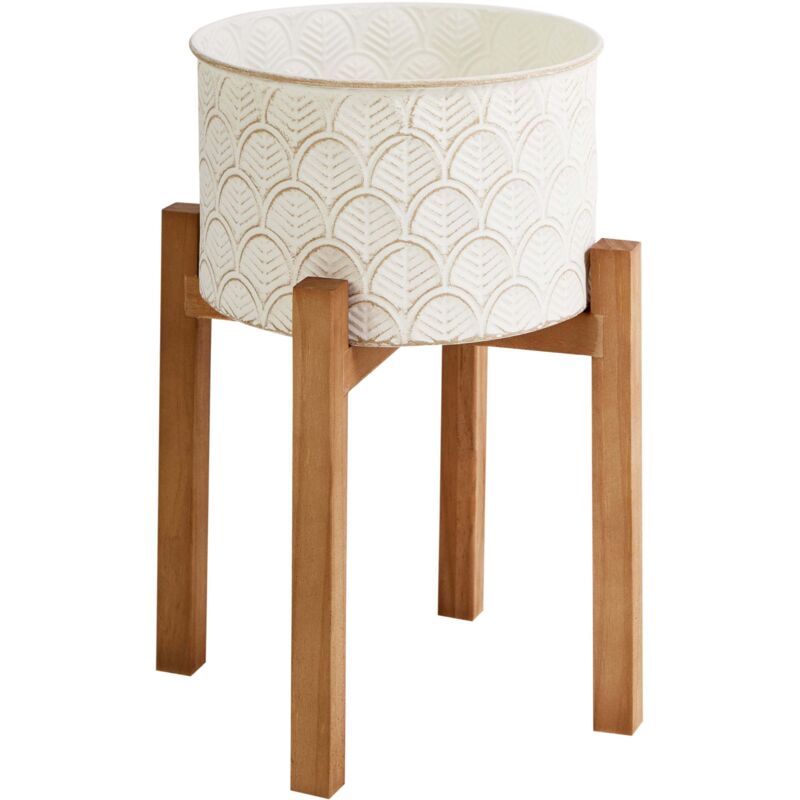 Support pour Plantes Pot de Fleurs Intérieur Extérieur 20 x 20 x 32 cm Pieds en Métal et Bois Blanc Rosee