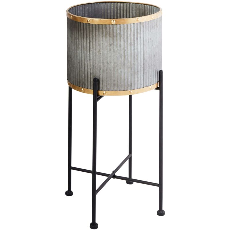 Support pour Plantes Pot de Fleurs Intérieur Extérieur 26 x 26 x 52 cm Pieds en Métal Gris Feuille