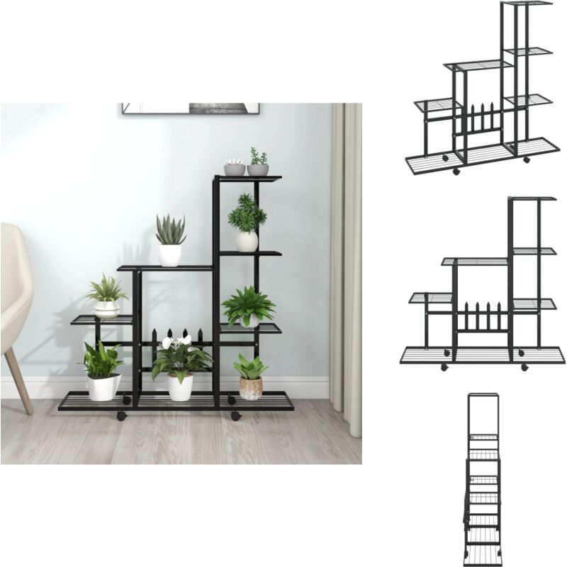 Support pour plantes sur roues 94,5x25x92,5 cm Noir Métal - Support Plante - Jardinerie - Rangement Extérieur - Fleur Pot - Meuble Jardin