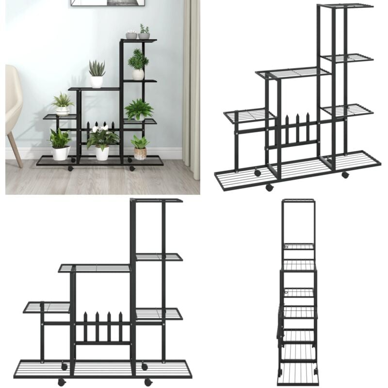 Support pour plantes sur roues 94,5x25x92,5 cm Noir Métal - Support Plante - Jardinerie - Rangement Extérieur - Fleur Pot - Meuble Jardin - Home &