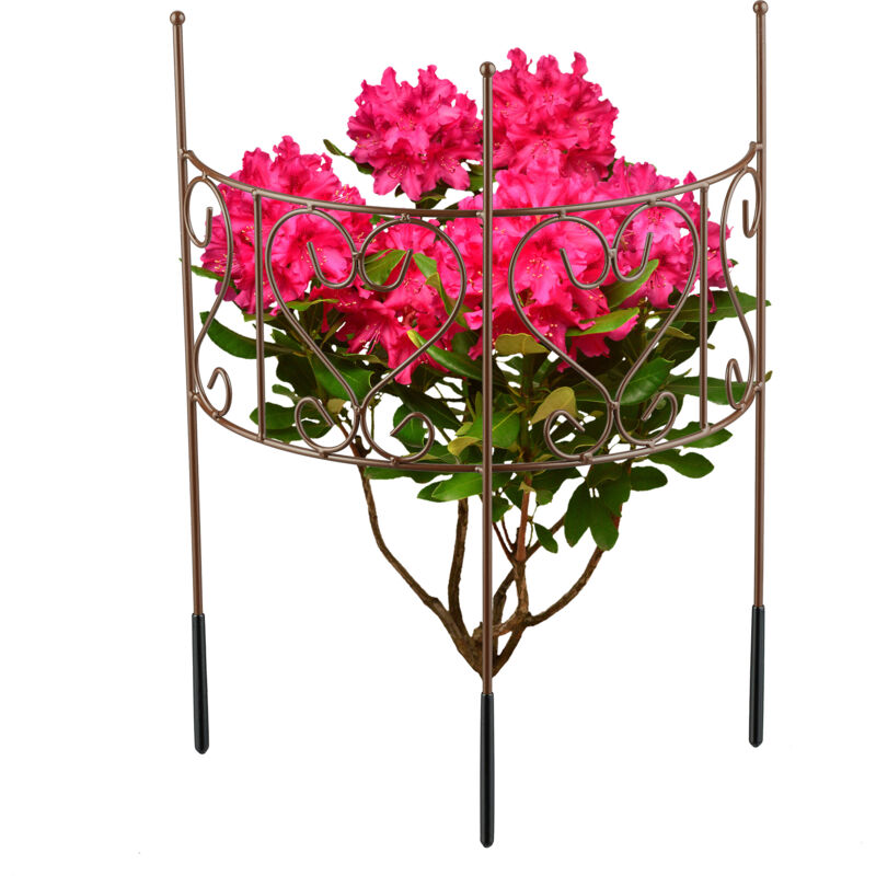 Relaxdays - support pour plantes vivaces, décoratif en 1 partie, pivoine & hortensia, h x l 41,5 x 31 cm, acier, marron