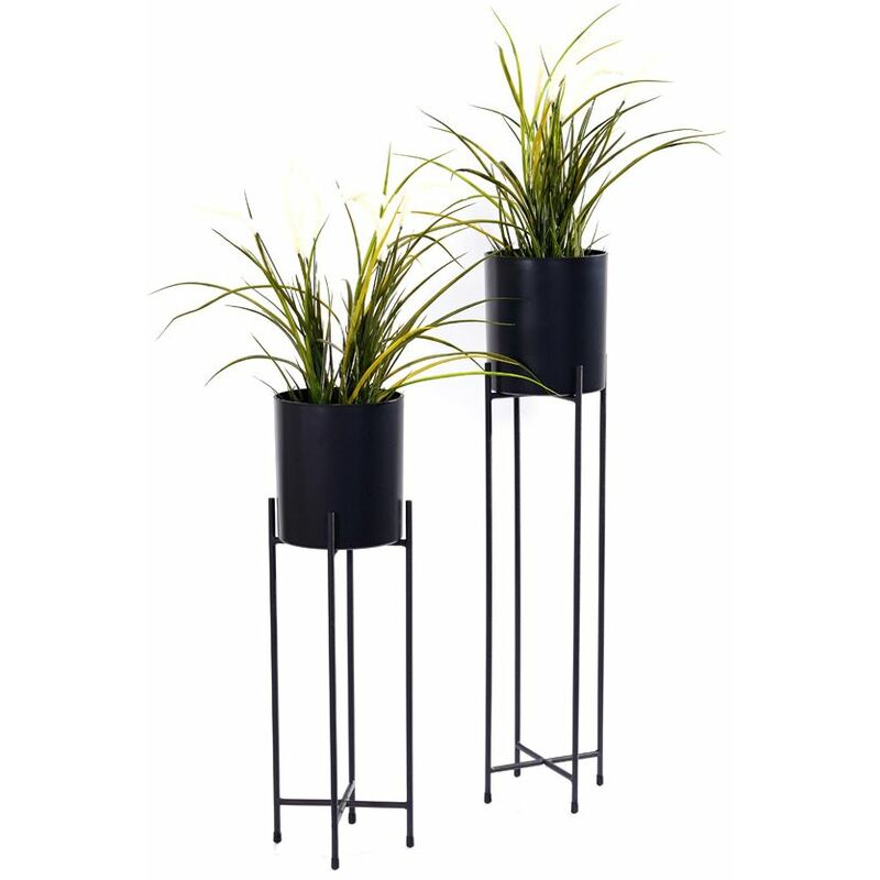 Spetebo - Support pour pot de fleurs, lot de 2, pots inclus - couleur : noir