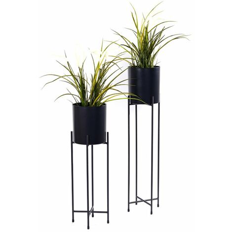 50 cm Noir Pot de fleurs en métal noir carré sur un support pour plantes dintérieur 