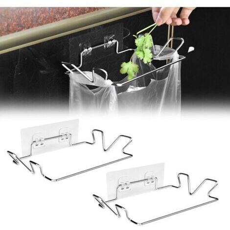 Support pour Sac Poubelle, Support Sac à Déchets pour Cuisine, Support de Sac Poubelle en Acier Inoxydable, Support pour Sacs Poubelles à Suspendre, 2 Pièces (avec Stickers Muraux)