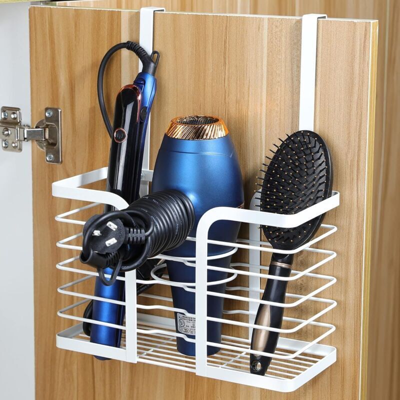 Support pour sèche-cheveux, hauteur réglable - Blanc, organiseur de salle de bain pour sèche-cheveux, fers à lisser, fers à friser et fers à lisser