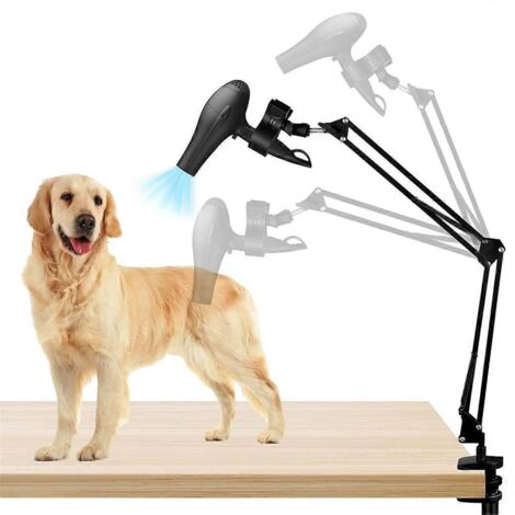 Support pour sèche-cheveux pour chien, support mains libres rotatif à 360° pour sèche-cheveux pour animaux de compagnie - Noir