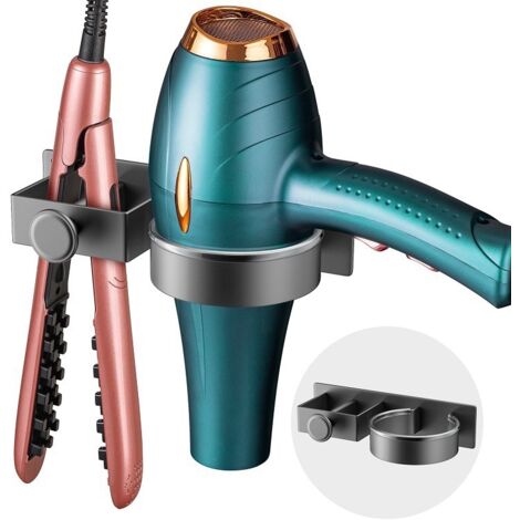 Support pour sèche-cheveux, sans perçage, convient pour salle de bain, chambre, hôtel, gris bronze