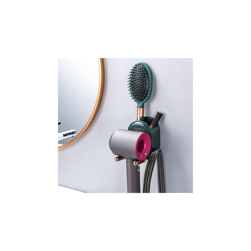 Ensoleille - Support pour sèche-cheveux, sans perçage, pliable, rangement mural, accessoires de salle de bain, organisateur de salle de bain(vert
