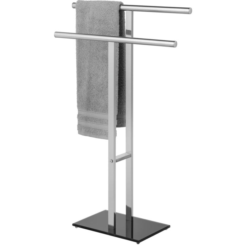 Wenko - Porte-serviettes sur pied Lava Accessoires salle de bain, 2 Bras en forme de t, Pied lesté, Acier inox et verre sécurité, 50x81,5x20cm,