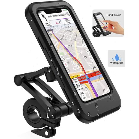Support pour téléphone portable à vélo, support étanche pour smartphone avec écran tactile, pivotant à 360°, réglable en hauteur pou jusqu'à 6,7 pouces, Moto à vélo, Noir