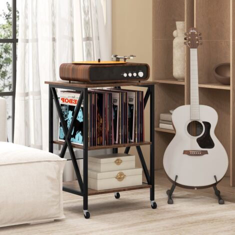 Support pour Tourne-disque Support pour Platine avec Station de Charge Intégrée Table d'Appoint en Métal avec Séparateur Marron Rustique