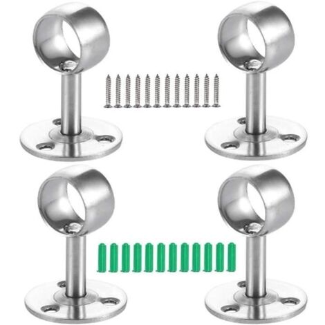 Support pour Tringle à Rideau - 4Pcs - Acier Inoxydable - Argent - 22mm Diamètre