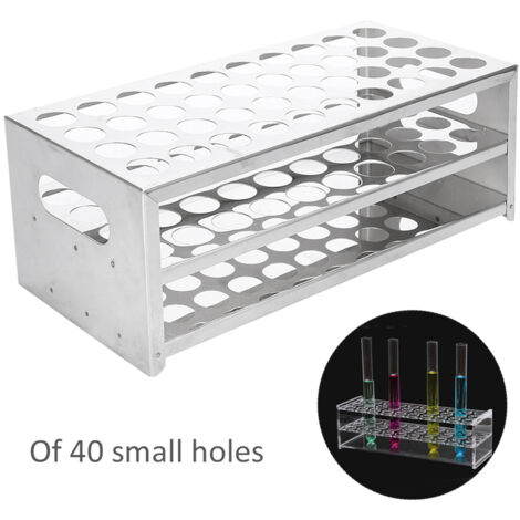 Support pour tubes à essai en acier inoxydable 304, double couche avec grille perforée, capacité 40 trous