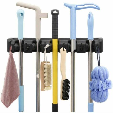 Support Pour Vadrouille Et Balai, Rangement Mural Pour Outils De Jardinage Et Organisation Pour Votre Maison, Placard, Garage Et Remise (5 Positions Avec 6 Crochets)
